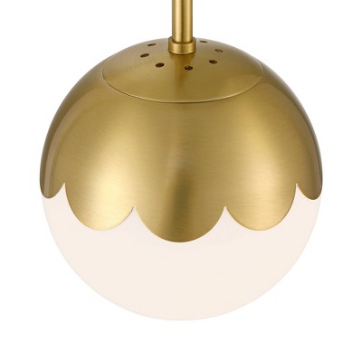 7" Adjustable Antique Brass and White Glass Globe Pendant Light