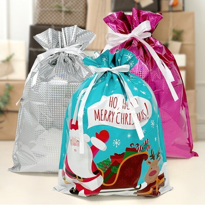 Set of 6 XL Red & White Aluminum Foil Christmas Gift Bags