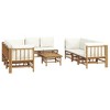 vidaXL 9-Piece Patio Lounge Set with Cream White Cushions, Bamboo - Outdoor Garden Sofa with Practical Table, Strong, Flexible and Modular Design. - 3 of 4