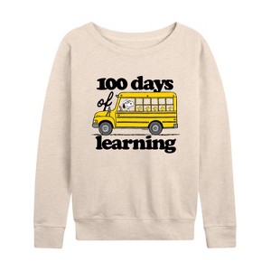 Women's - Peanuts - 100 Days Of Learning Lightweight French Terry Wide Neck Long Sleeve Shirt - 1 of 4