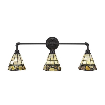 Toltec Lighting Vintage 3 - Light Vanity in  Dark Granite with 7" Cobblestone Art Glass Shade