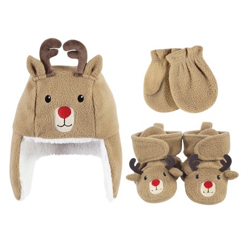 Hudson Baby Infant Boy Trapper Hat Mitten And Bootie Set Reindeer Target