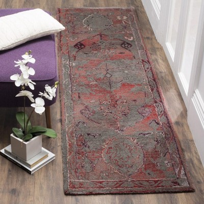 Elegant Oushak Handmade Tufted Runner Rug in Red, 27"x7"
