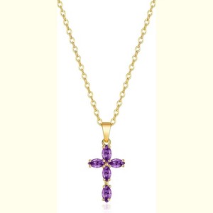 14K Gold Plated Cubic Zirconia Cross Necklace for Women Birthstone Dainty Jewelry Gift - 1 of 4