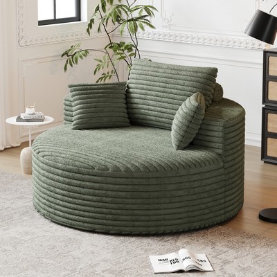 50" Corduroy Upholstered Modern Single Sleeper Chair with Backrest Pillow and No Assembly Required