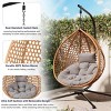 Outdoor Rattan Hammock Swing Chair with Gray Cushion,Wicker Hanging Egg Chair with Stand for Balcony Garden,Indoor Bedroom Egg Chair-Coolbibila - 3 of 4