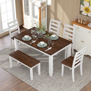 Whisen Rustic Style 6-Piece Dining Room Table Set with 4 Upholstered Chairs and 1 Bench - 1 of 4