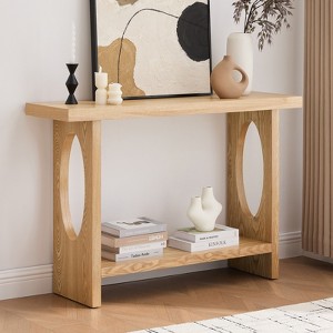 Bekrvio 47-Inch Farmhouse Wood Console Tables with Solid Wood Veneer - 2'' Thickened Tabletop, 2-Tier Narrow Sofa Table Behind Couch - 1 of 4