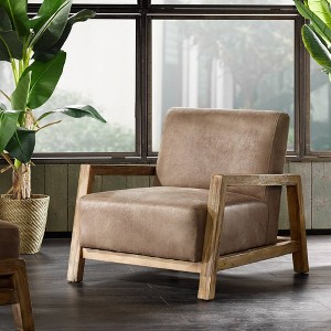 Easton Accent Chair Taupe/Natural: Solid Wood Arms, Reclaimed Finish, Polyurethane Leather - 1 of 4