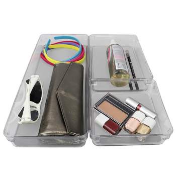Home Basics Three Compartment Multi-Purpose Storage 3 Piece Rubber-Lined Plastic Drawer Organizer Set, Grey