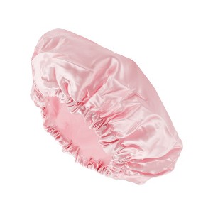 Unique Bargains Durable Double Layer Shower Cap Dark Pink 1 Pc - 1 of 3