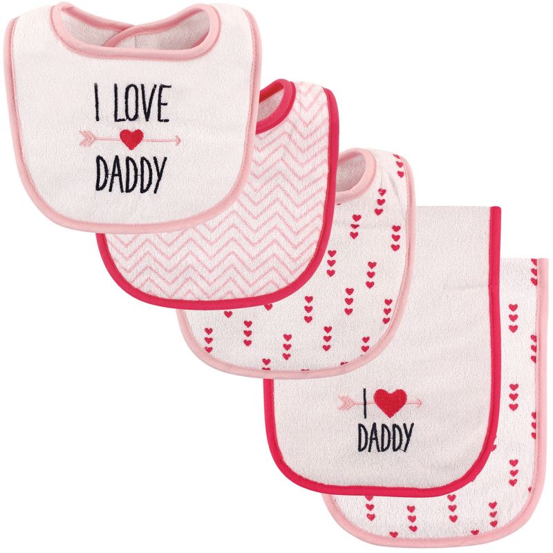 Luvable Friends Baby Girl Bib and Burp Cloth Set 5pk, Girl Daddy, One Size, 1 of 3