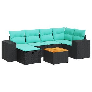 vidaXL 7 Piece Patio Sofa Set with Cushions Black Poly Rattan - 1 of 4