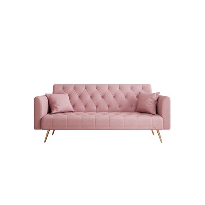 VYNXARIA 71 inch convertible love seat sofa, American retro pink velvet, suitable for small living room, bedroom, office