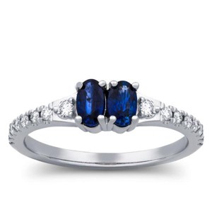 Pompeii3 1 1/2ct Blue Sapphire & Diamond Two Stone Forever Us Engagement Ring White Gold - 1 of 2