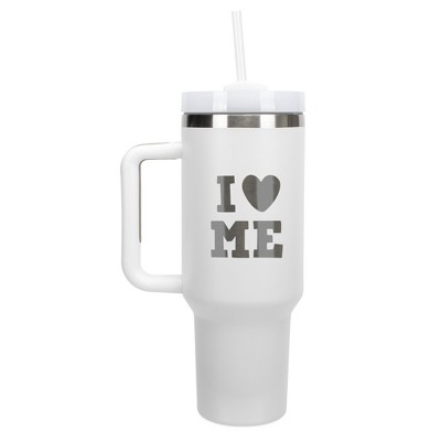 100 North I Love Me Heart Self Care Wrap-Around 40 Oz. Stainless Steel Water Bottle Coffee Mug, Spill & Leak Resistant, Travel Tumbler with Handle,