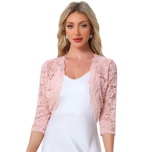 INSPIRE CHIC Women's Elegant 3/4 Sleeve Sheer Floral Lace Open Front Crop Shrug - 1 of 4
