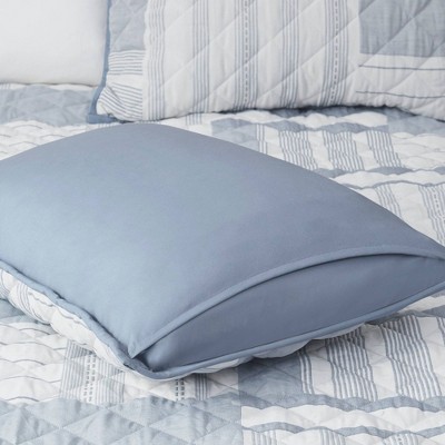 Blue King Microfiber Reversible Patchwork Quilt Set