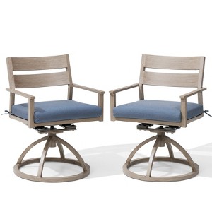 Crestlive Products Patio 2pc Swivel Chairs Aluminum Frame with Wood Grain Finish 360° Swivel Outdoor Dining Chairs with Sunbrella Cushion - 1 of 4