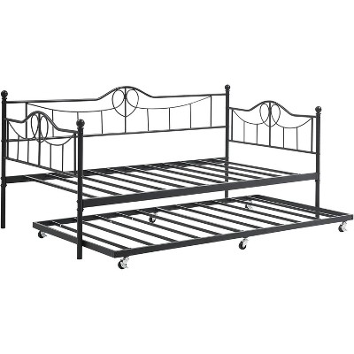 Metal Daybed with Trundle Bed, Twin Size Day Bed with Headboard and Heavy Duty Steel Slats Support, Mattress Foundation Platform Sofa Bed