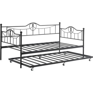 Metal Daybed with Trundle Bed, Twin Size Day Bed with Headboard and Heavy Duty Steel Slats Support, Mattress Foundation Platform Sofa Bed - 1 of 4