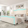 Bed With Frame And Headboard,Wide Wingback Upholstered Bed,Velvet Fabric Bed With Deep Tufted Buttons,RGB LED Light Strip-Cuddlewood - 2 of 4