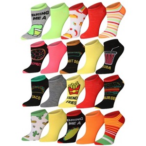 Tipi Toe Women's 20 Pairs Colorful Plain Solid Food Inspired Striped Patterned Low Cut/No Show Socks - 1 of 1