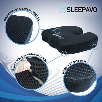 Black Memory Foam Gel Seat Cushion with Cooling Mesh Cover