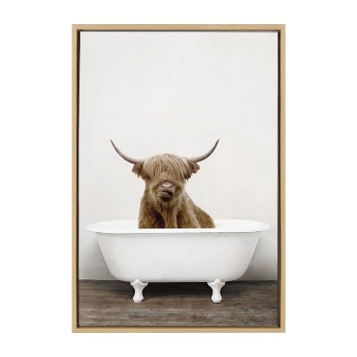 Highland Cow in Tub Framed Canvas Wall Art, 23 x 33