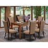 HomeStock Dining room table set of 6  indoor dining chairs with Linen Fabric Light Sable color and dinner table with Mahogany Finish - 2 of 4