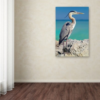 Blue Heron Portrait Canvas Wall Art with Floater Frame
