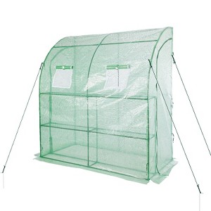 Aoodor 7x3x7 FT Lean to Greenhouse for Outdoors, Portable Walk-in Greenhouse with Shelves, Steel Frame with PE Cover, Anchor and Ropes - 1 of 4