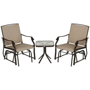 Aghana Digitals 3-Piece Outdoor Glider Set: 2 Rocking Chairs with Breathable Mesh, Tempered Glass - 1 of 4