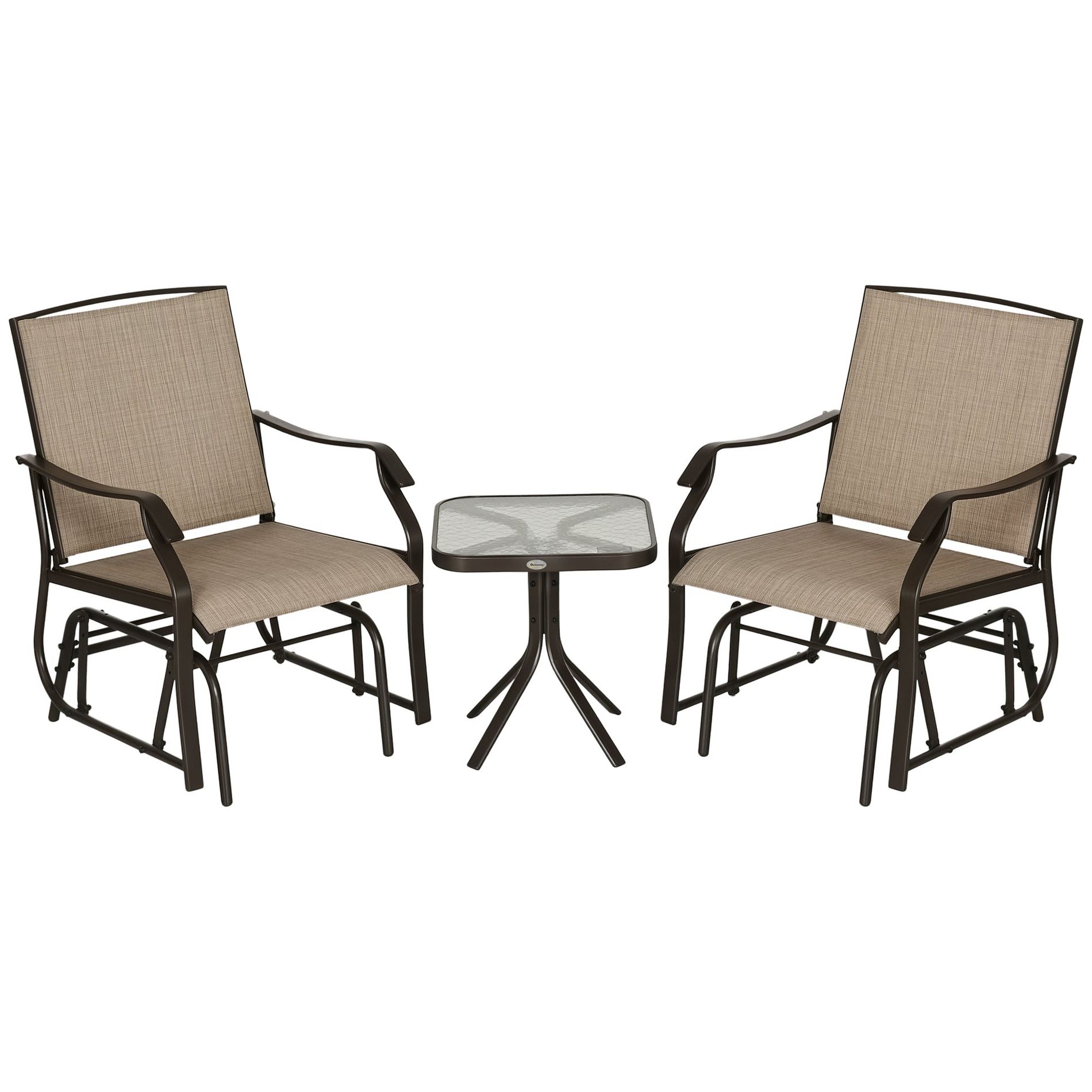Aghana Digitals 3-Piece Outdoor Glider Set: 2 Rocking Chairs with Breathable Mesh, Tempered Glass Brown 28.30×24.50×36.30 in