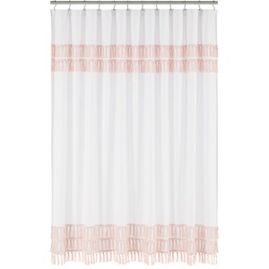 Sweet Jojo Designs Fabric Shower Curtain 72in.x72in. Boho Fringe White and Pink - 1 of 4