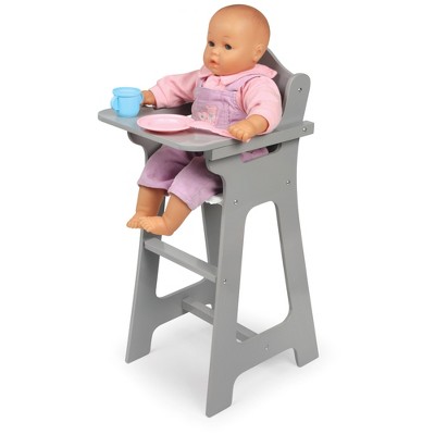 Executive Gray and White Wooden Doll High Chair with Fabric Seat Cover