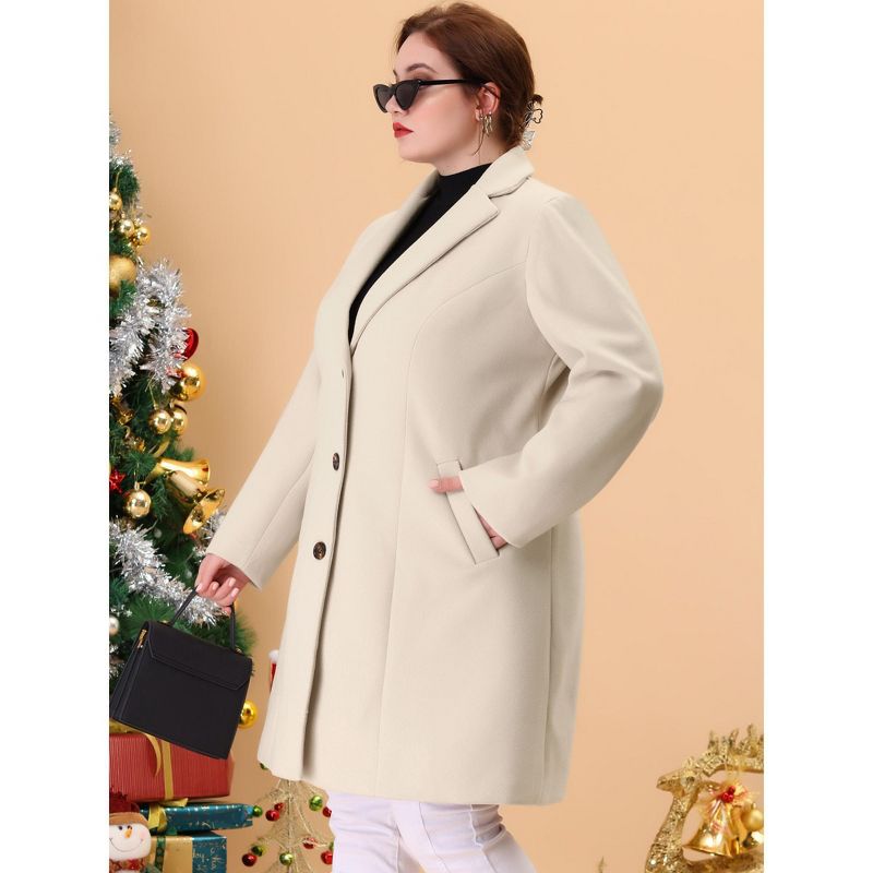 Agnes Orinda Women's Plus Size Winter Notched Lapel Single Breasted Pea Coat, 4 of 7
