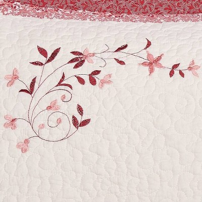 Caroline Red and Ivory Embroidered Cotton Pillow Sham