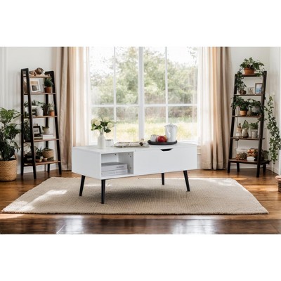 CENGHU 39" Wood Lift Top Coffee Table with Hidden Compartment and Storage Shelf, Dining Table with Wood Legs for Living Room, Reception Room, White