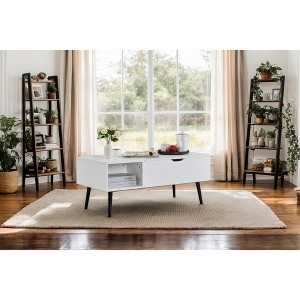 CENGHU 39" Wood Lift Top Coffee Table with Hidden Compartment and Storage Shelf, Dining Table with Wood Legs for Living Room, Reception Room, White - 1 of 4