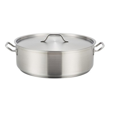 Winco SSLB-25, 25-Quart Stainless Steel Brazier Pan With Lid, Cooking Pan with Cover