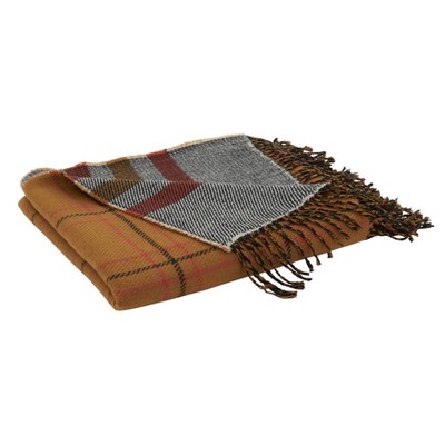 Rust Plaid Reversible Acrylic Throw Blanket with Fringe