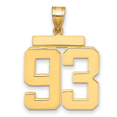 Black Bow Jewelry 14k Yellow Gold, Athletic Collection, Large Polished Number 93 Pendant