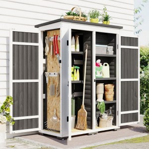 Outdoor 5.5ft Hx4.1ft L Wood Storage Shed, Garden Tool Cabinet with Waterproof Asphalt Roof, Four Lockable Doors, Multiple-tier Shelves - 1 of 3