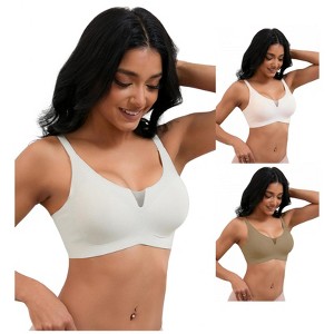 INSPIRE CHIC 3 Pcs Women's Mesh Wirefree Adjustable Straps Padded Comfortable Push Up Bras - 1 of 4