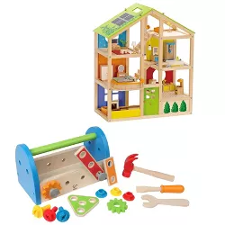 Ages 3 and Up Hape Wooden 6 Room All Season Play Toy Dollhouse with Accessories 