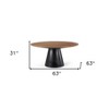 HomeRoots 63" Brown and Black Solid Wood and Metal Pedestal Base Round Top Dining Table - 3 of 4