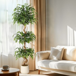Whizmax 4/5/6ft Ficus Artificial Trees, Lifelike Faux Tree, Green Lush Fake Ficus Tree Artificial Plants for Living Room Indoor Outdoor Modern Decor - 1 of 4
