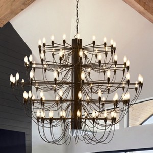 Baoure Black Farmhouse Candle Chandelier Round Rustic Modern Light Fixture High Ceiling Chandeliers 90 Light 59in for Living Room Dining Room Foyer - 1 of 4