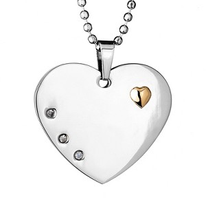 West Coast Jewelry Women's Cubic Zirconia Double Heart Steel Necklace - 24" - 1 of 3
